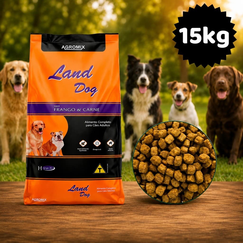 RAÇÃO CACHORRO CAO LAND DOG 18% 15KG SUPER SABOROSA 