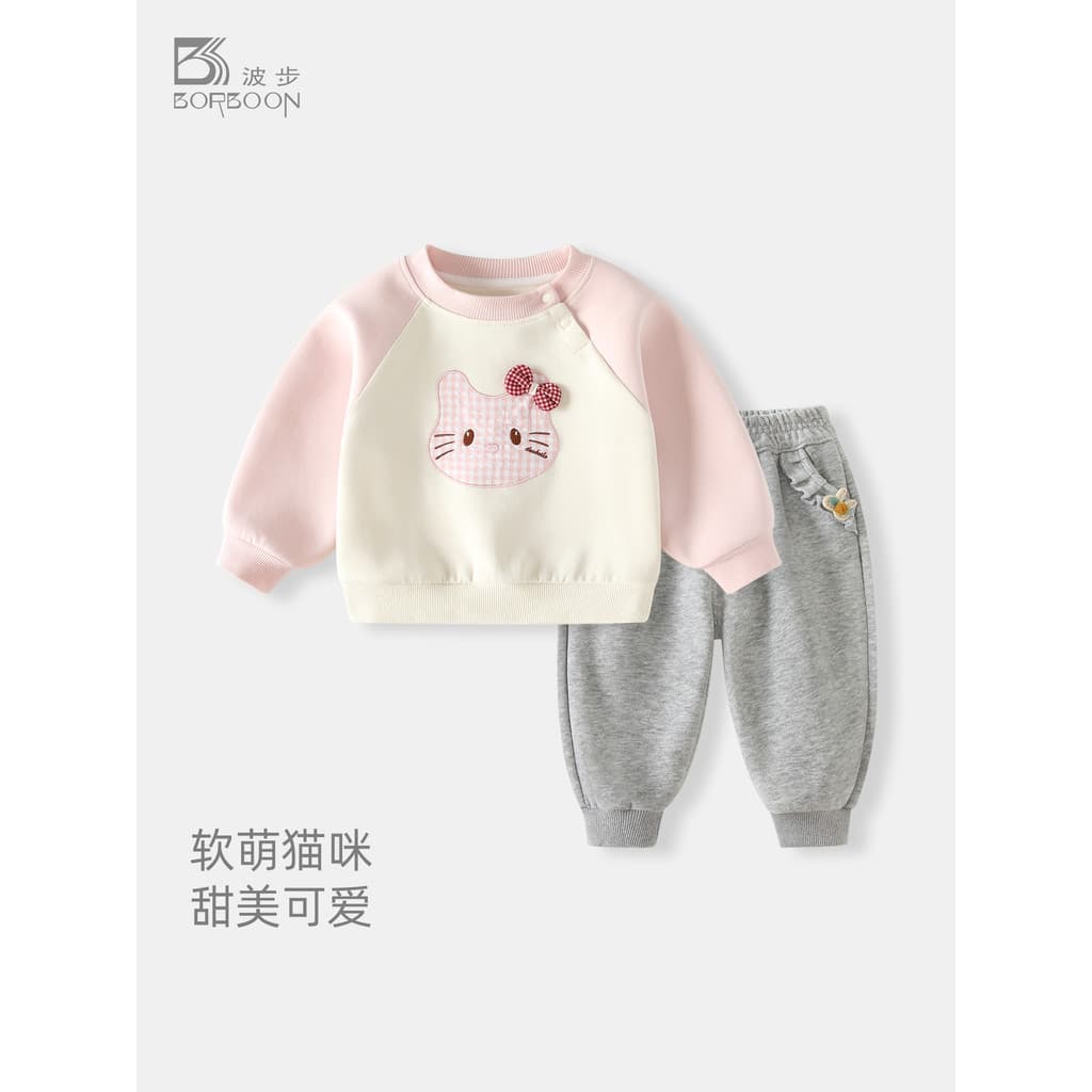 Bobu bebê menina outono moletom terno 2026 novo estilo menina outono roupas topo moletom de duas peças roupas de bebê