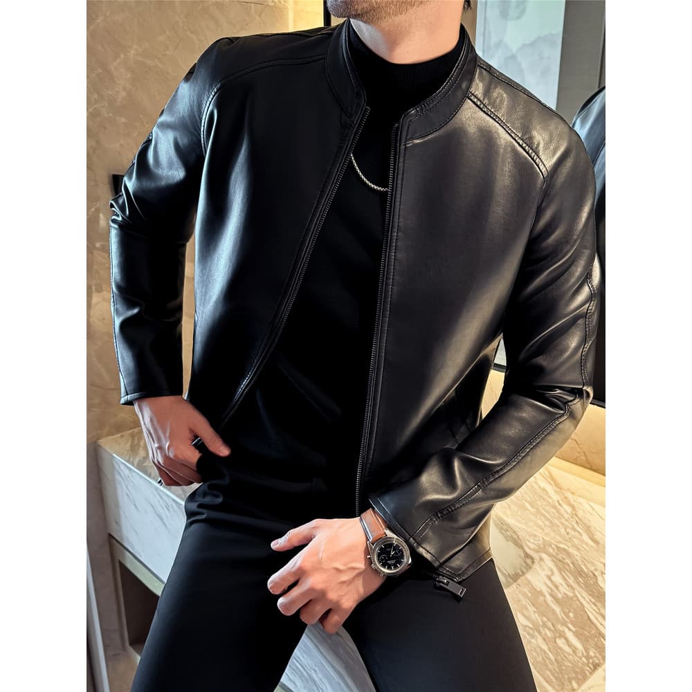 2025 novo estilo High-End jaqueta de couro masculina Casual moda gola jaqueta de couro fino-ajuste jaqueta masculina mot