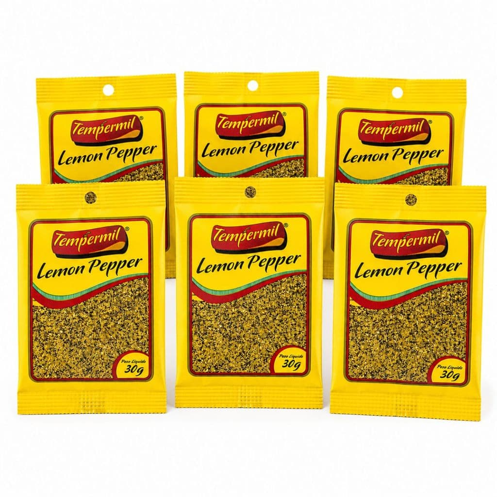 Kit 6 Temperos Lemon Pepper 30g Tempermil para Frango Carne Peixe Legumes e Saladas