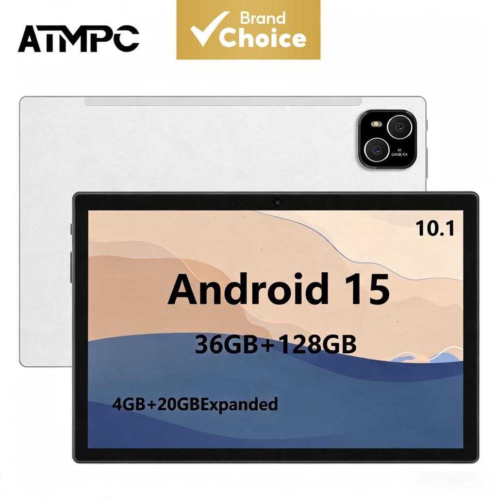 Tablet Android ATMPC de 10,1 polegadas, memória de 36 GB (4 + 32 expansível), armazenamento de 128 GB, processador