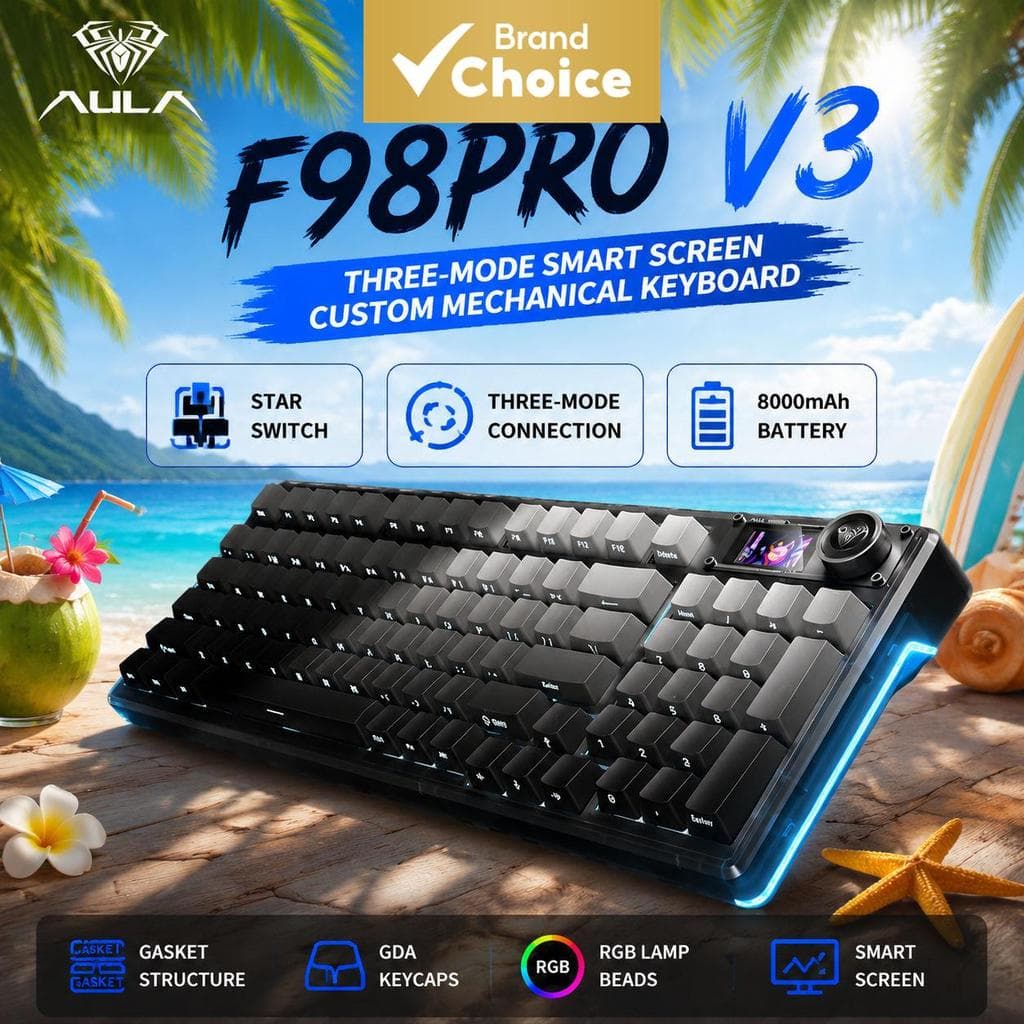 Teclado Mecânico AULA F98 Pro V3 com Switch Star, RGB Hot Swappable, Layout 98 Teclas para Gamers
