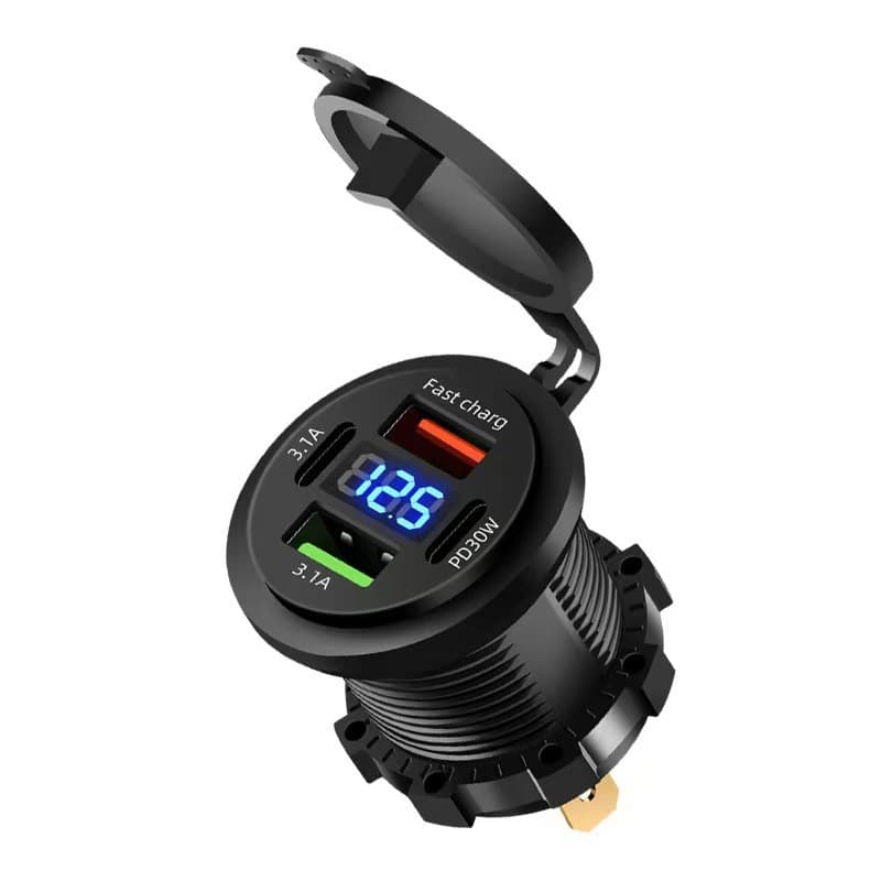 Novo Carregador Veicular 2026 com Carregamento Super Rápido, USB Duplo + PD30W, Display Digital, Carregador de Tomada Au