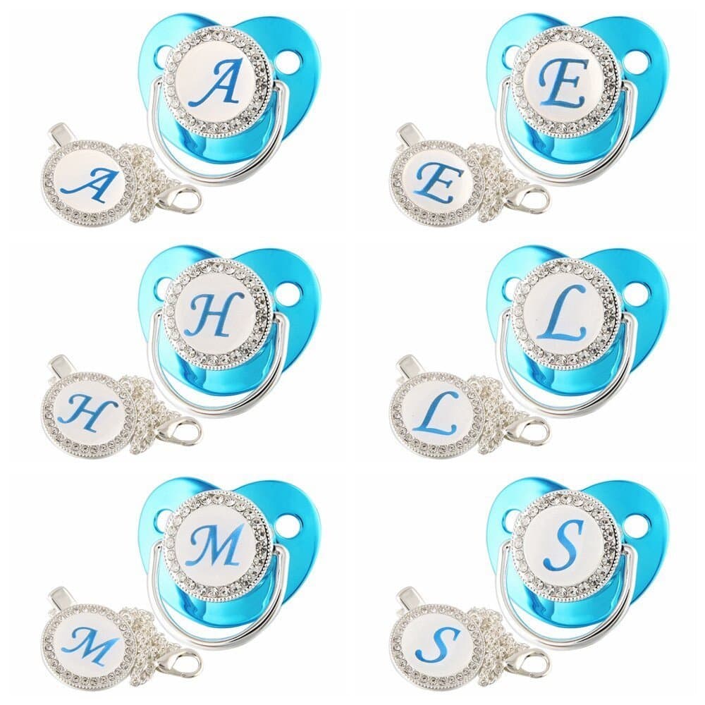 Grampos de metal decorativos de luxo para chupetas de bebê, 26 nomes, chupetas, brinquedos para chupetas, presente de ba
