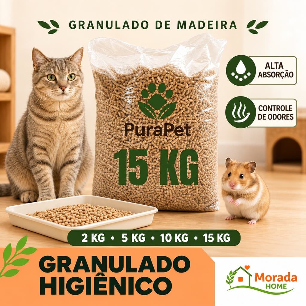 Granulado Higiênico de Madeira para Gatos e Roedores – Areia Sanitária com Alta Absorção