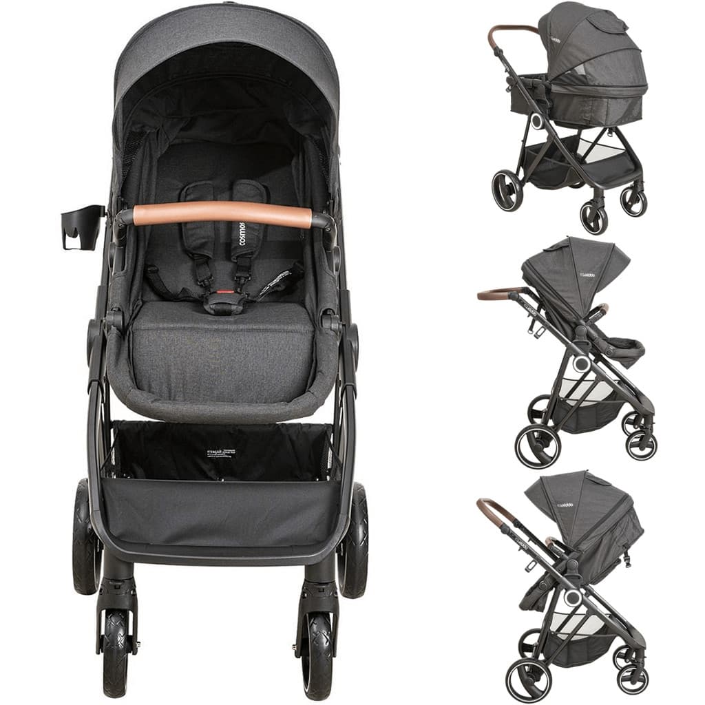 Carrinho de Bebe com Bebe e Base Colinho Kiddo Cosmos Preto