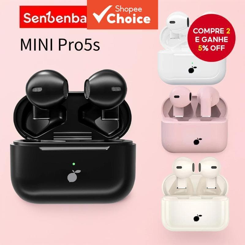  Fones de Ouvido Sem Fio Senbenbao Air Pro5S TWS 9D com Cancelamento de Ruído Hi-Fi Bluetooth 5.4, Fones de Ouvido de