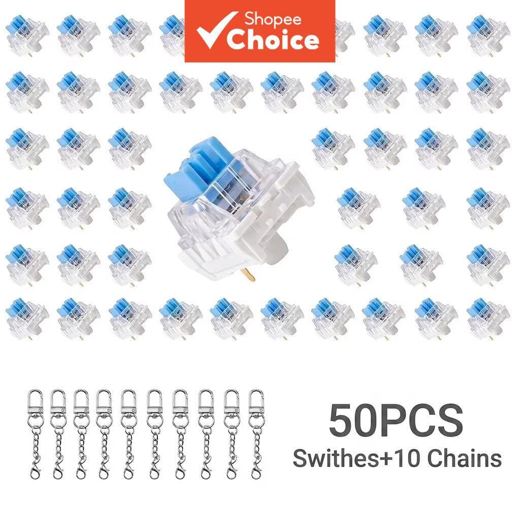 Kit de Brinquedo Fidget Clicker com 50 Comutadores de Eixo de Teclado Mecânico – Inclui 10 Anéis Porta-Chaves, Portátil,