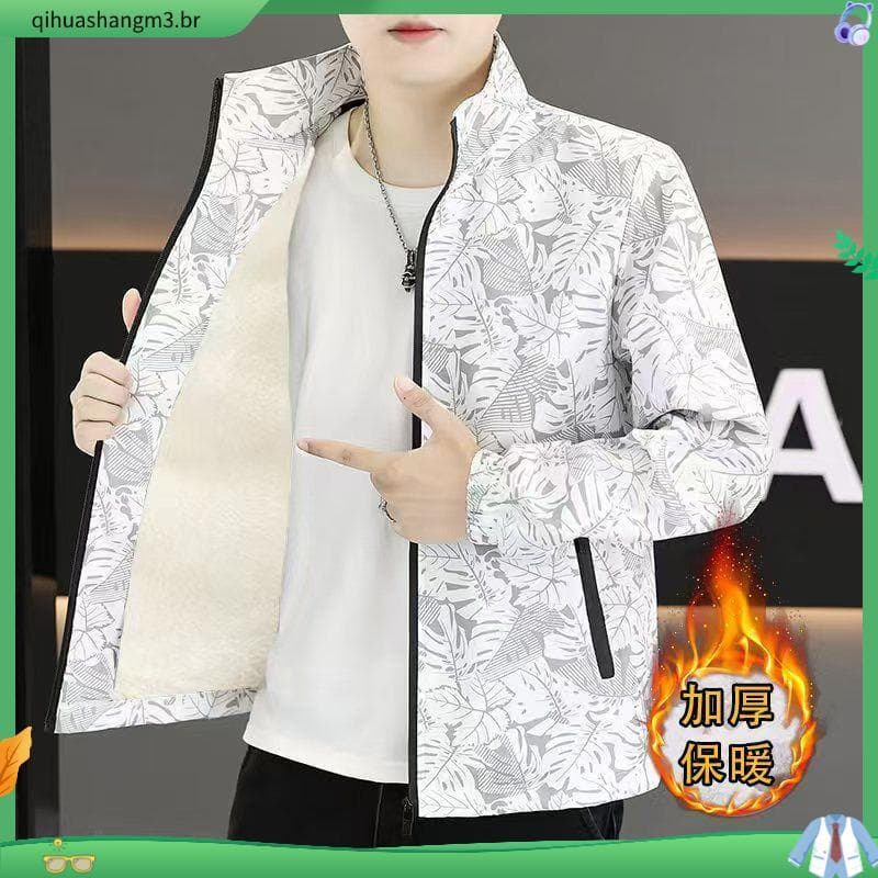 Outono inverno forro de lã Casual jaqueta masculina jaqueta gola jaqueta juventude na moda All-Match topo versão coreana