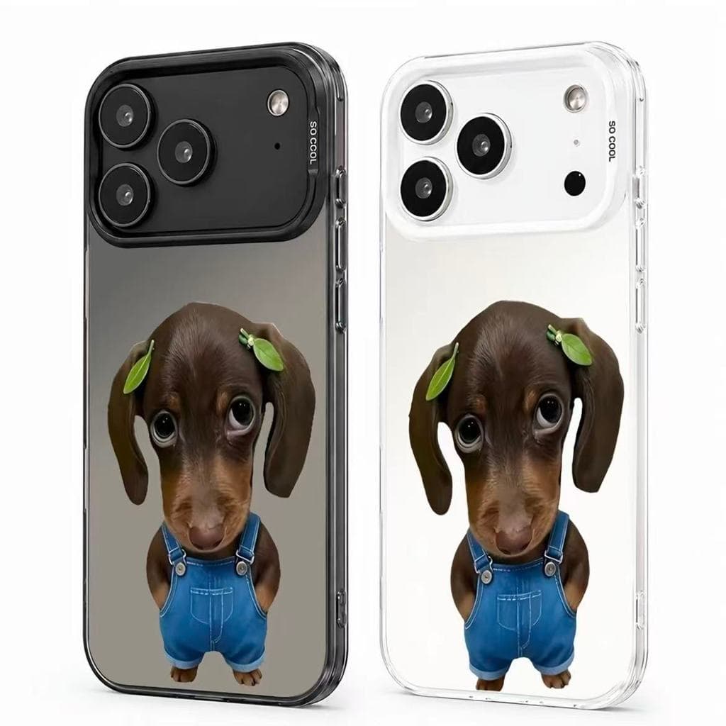 Capinha para iPhone 17/16/15/14/13/12 Pro Max Capa celular dachshund fofa folha verde prata colorido anti impressão