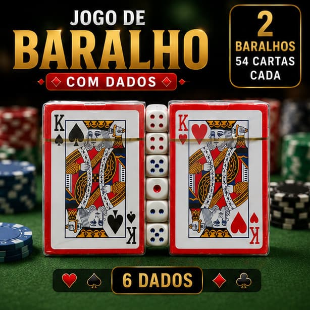 Baralho Duplo de Papel 108 Cartas com 6 Dados Jogos de Carta em Familia Amigos Truco Poker Presente Natal Final de Ano