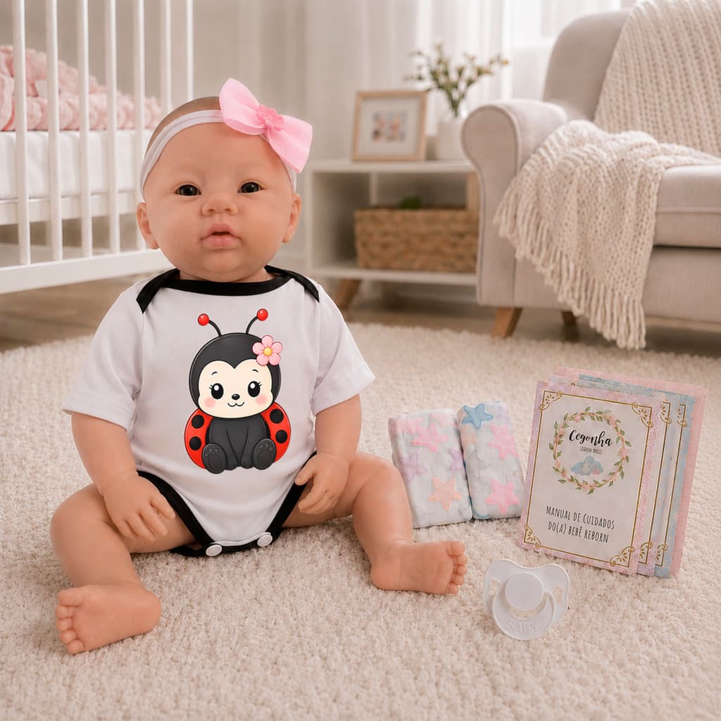 Boneca Reborn Bebê Realista Articulada Com Enxoval Joaninha