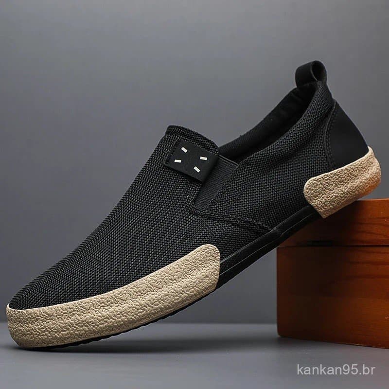 Tênis Masculinos de Lona, Nova Moda de Verão, Tênis Pretos de Malha, Calçados Casuais Esportivos Respiráveis para Caminh