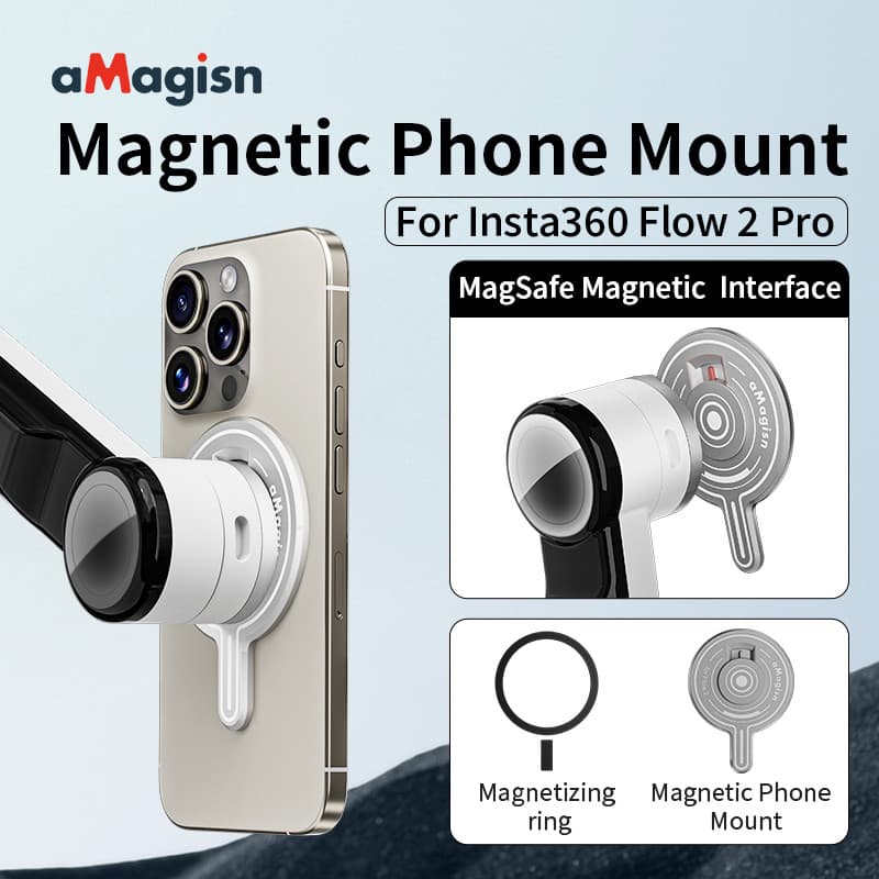 Suporte Magnético Para Telefone aMagisn Insta360 Flow 2 Pro , Base Adaptadora Gimbal Smartphone MagSafe iPhone Xiaomi Sa