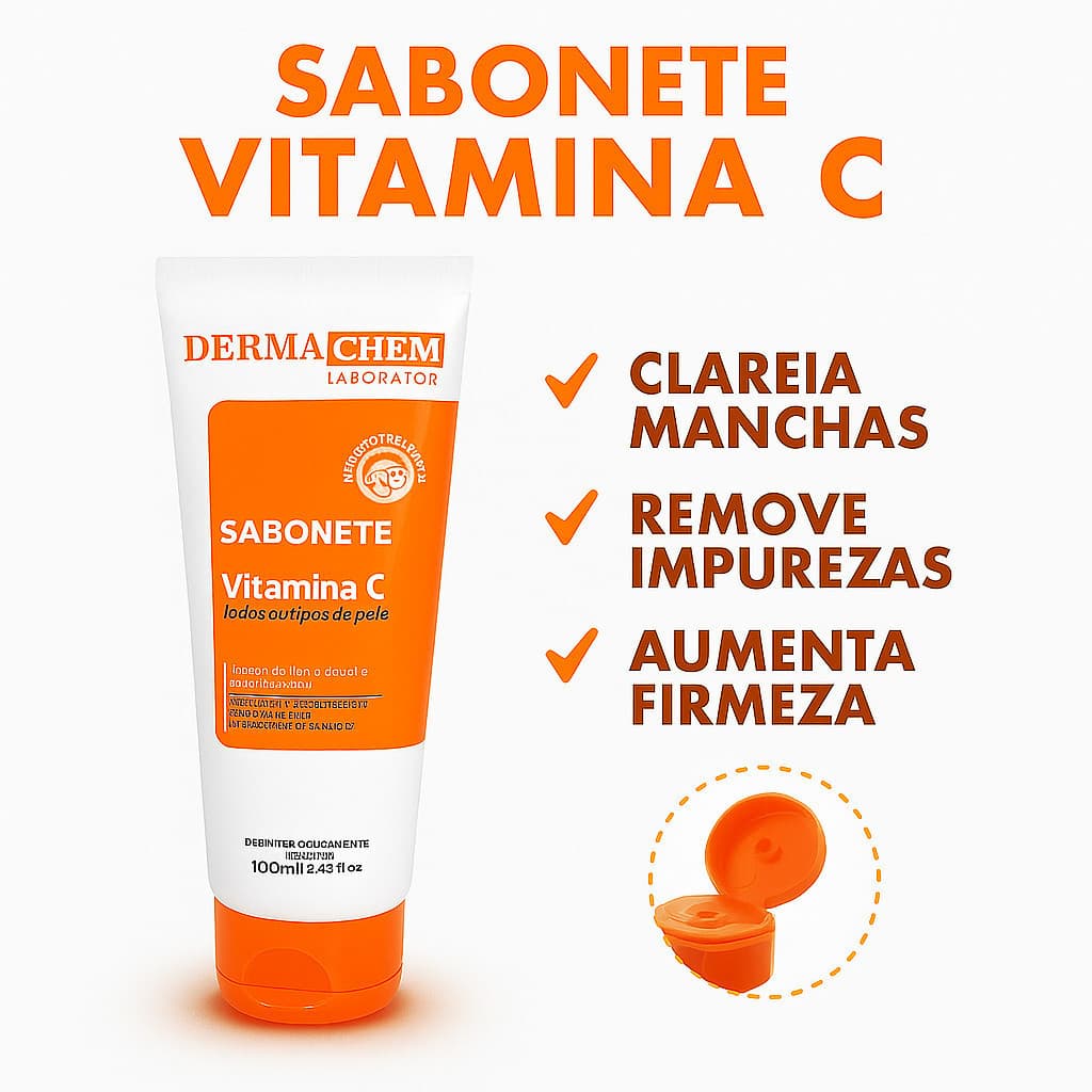 Sabonete Líquido Clareador e Anti-idade Dermachem 100ml Vitamina C e E + ácido hialurônico