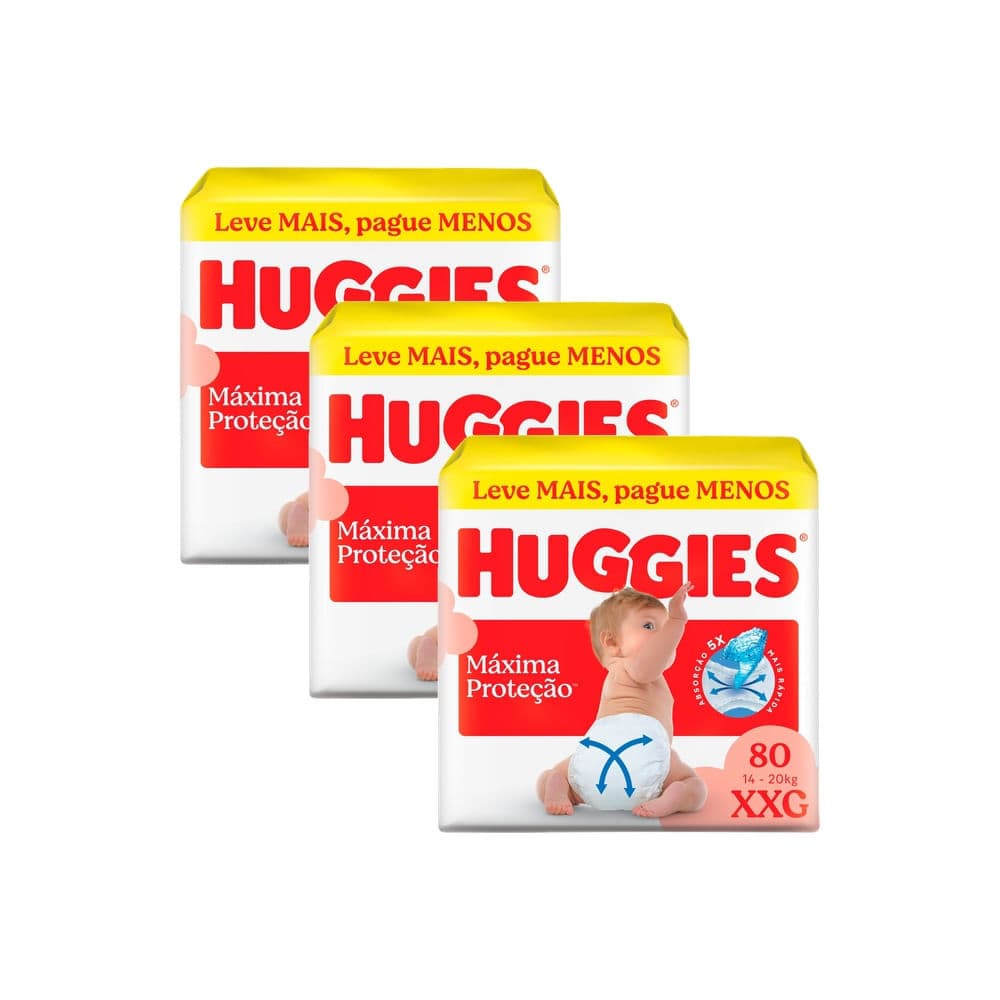 Kit 3 Fralda Huggies Máxima Proteção Tamanho XXG 80 Unidades Descartáveis