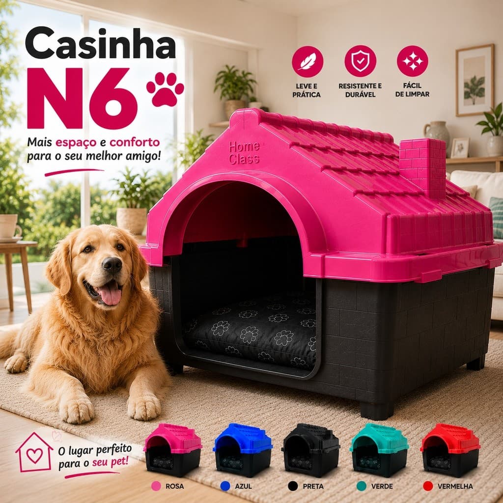 Casa Casinha de Cachorro com Caminha Cochão N6 Casinha Confortável Para Cães