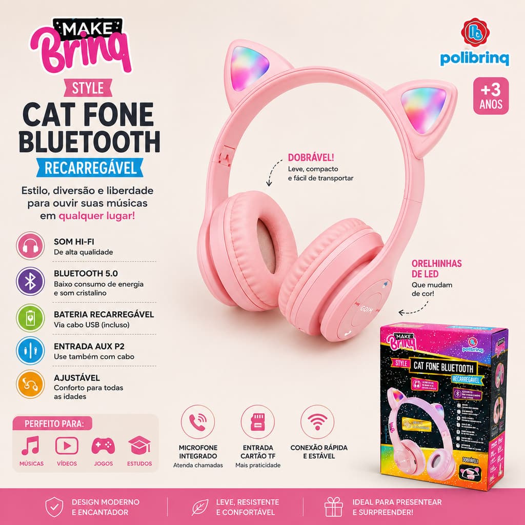Fone de Ouvido Cat Fone Bluetooth - Makebrinq Style