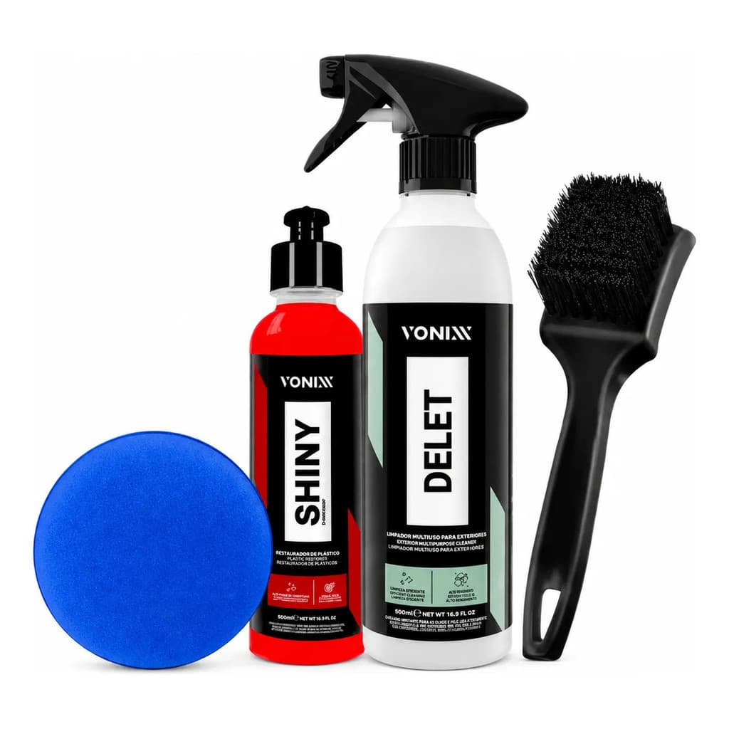 Kit Para Limpeza De Pneu Carro Moto Pretinho Shiny Delet