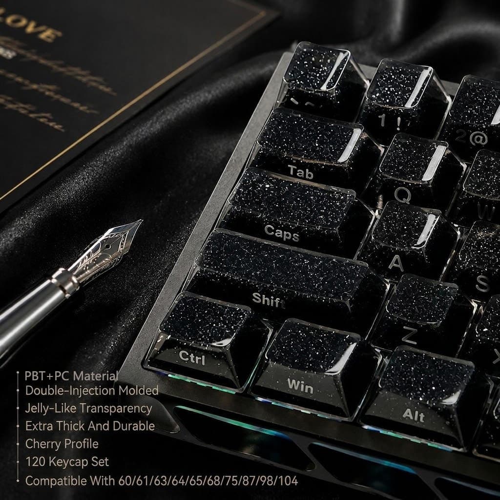 120 Teclas Estrelado Preto Cristal Geléia PBT Keycap Duplo Tiro PC Keycaps Para Teclado Mecânico