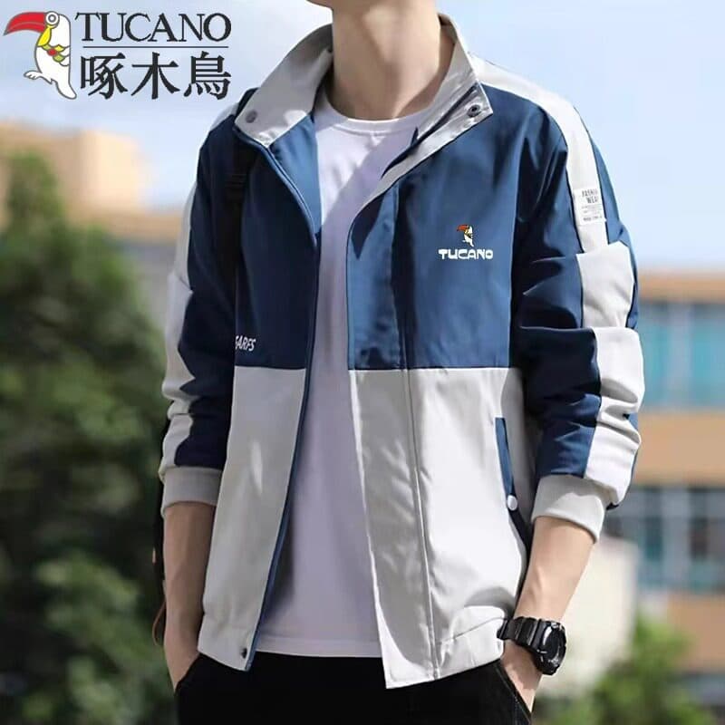 Woodpecker primavera outono jaqueta masculina na moda All-Match gola alta jaqueta masculina à prova de vento impermeável