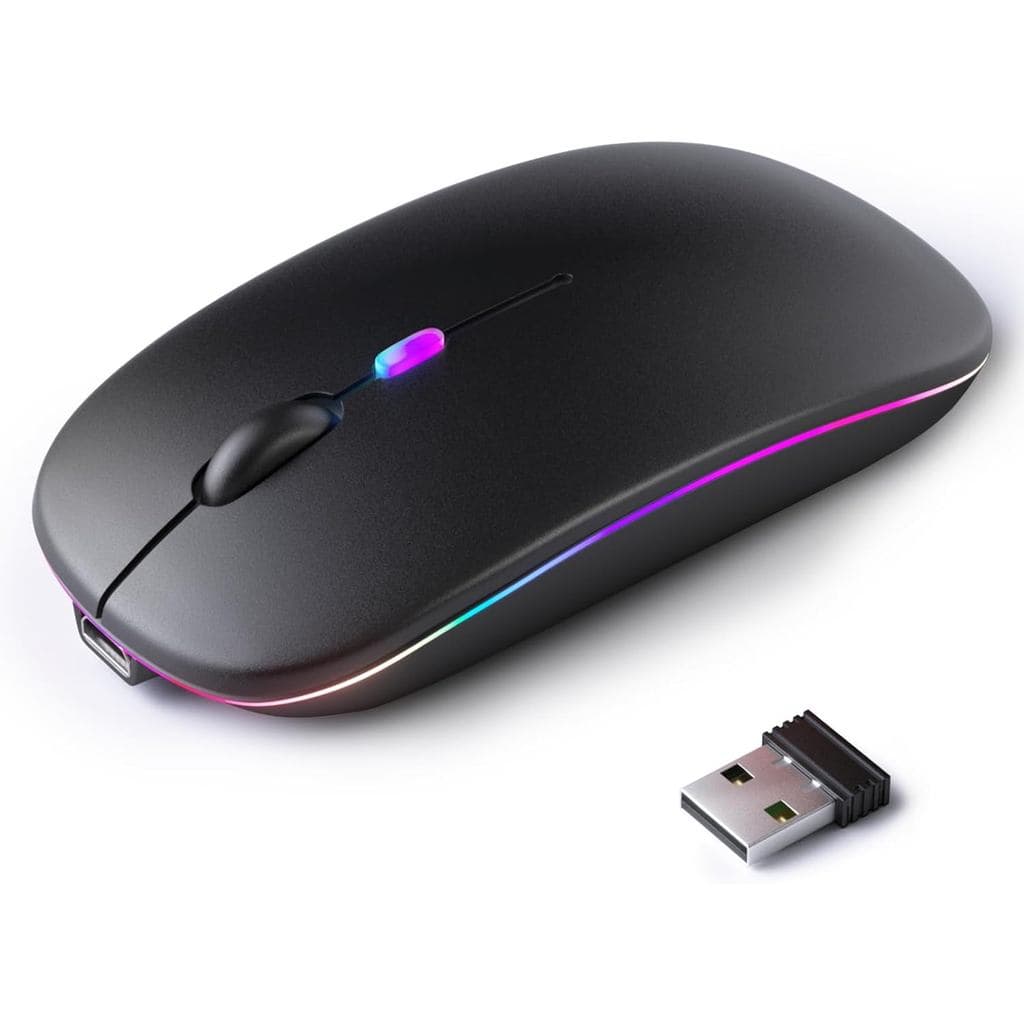 Mouse sem fio KANMABPC, mouse silencioso de modo duplo |   Suporta modo duplo 5.22.4G, design ergonômico, com luz LED, p