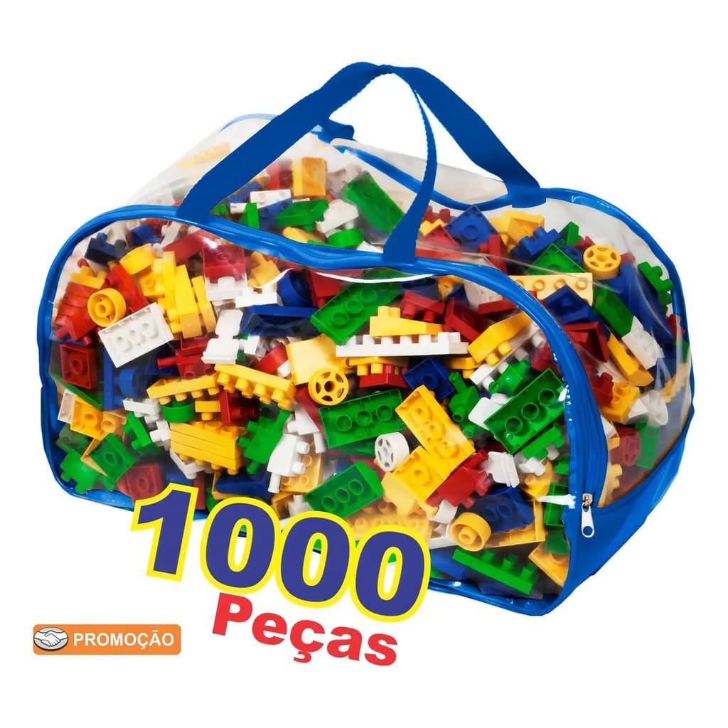 Blocos de montar Brincar & Aprender 1000 piezas em bolsa de transporte brinquedo educativo pedagogico tipo Lego
