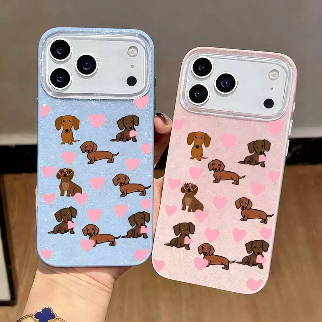 Anticolisão Capinha para iphone 17/16/15/14/13/12 Pro Max Normal Capa de celular com glitter de dachshund Silicone macio