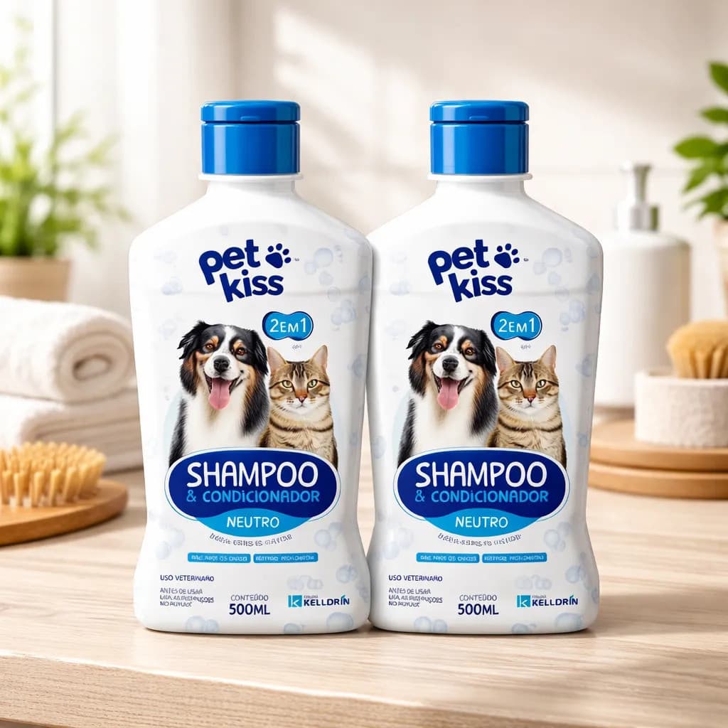 Kit 2 Shampoo Pet Kiss 2 em 1 Neutro 1,5L para Cães e Gatos – Limpeza e Maciez