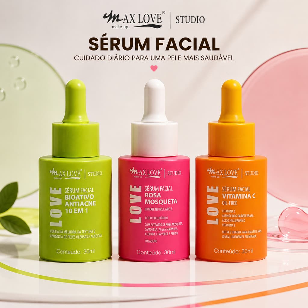 Sérum Facial Max Love 30ml Vitamina C Rosa Mosqueta Antiacne 10 em 1 - Beleza e Cuidado.