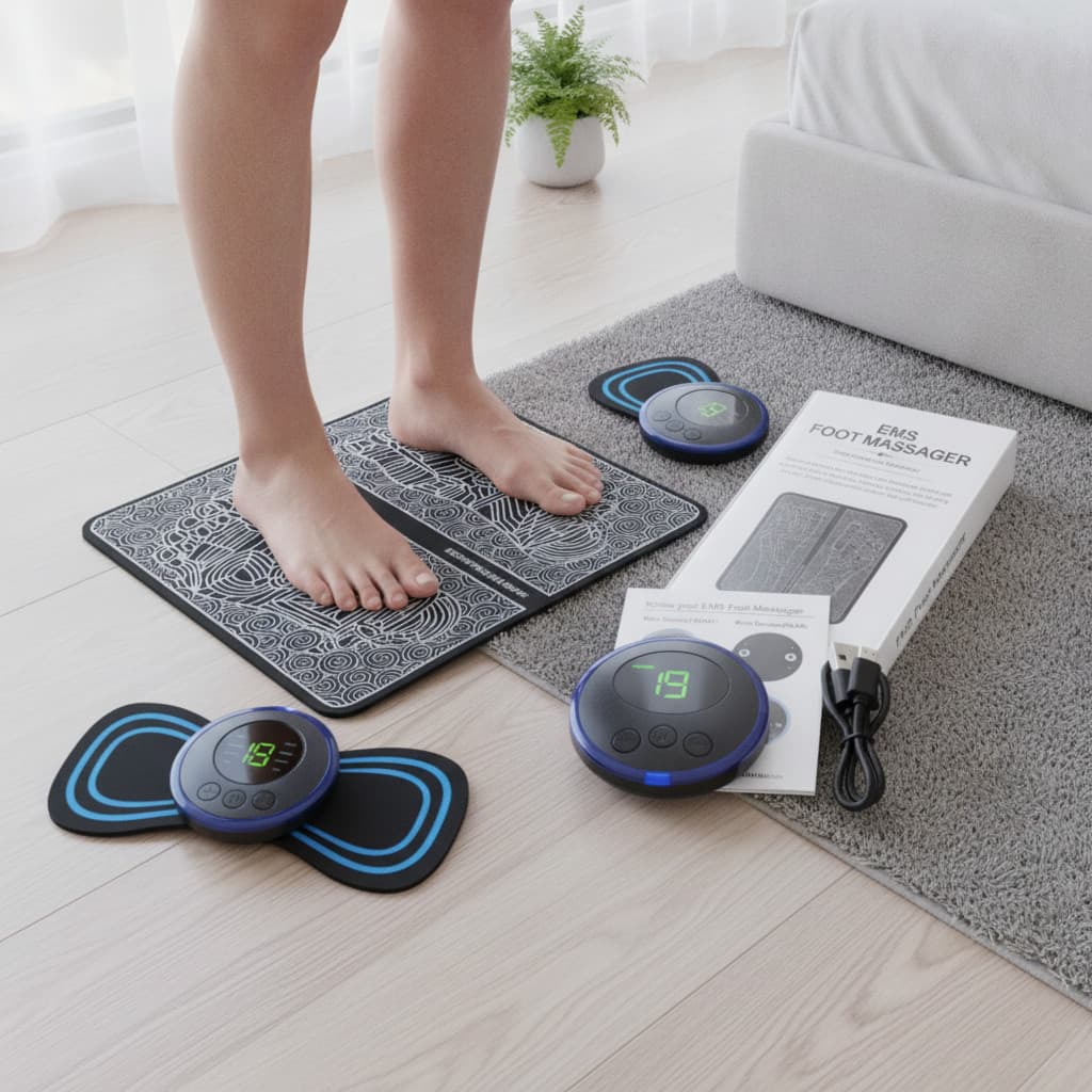 Kit Massageador Elétrico EMS Completo - Tapete Pés e Corporal - Alívio Dor Muscular e Cansaço