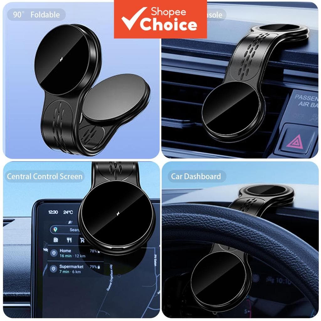 Liga Flexível Magnética 360 Do Suporte Telefone Carro De Carregamento Sem Fio ° Giratório Para Ventilação De Ar Painel