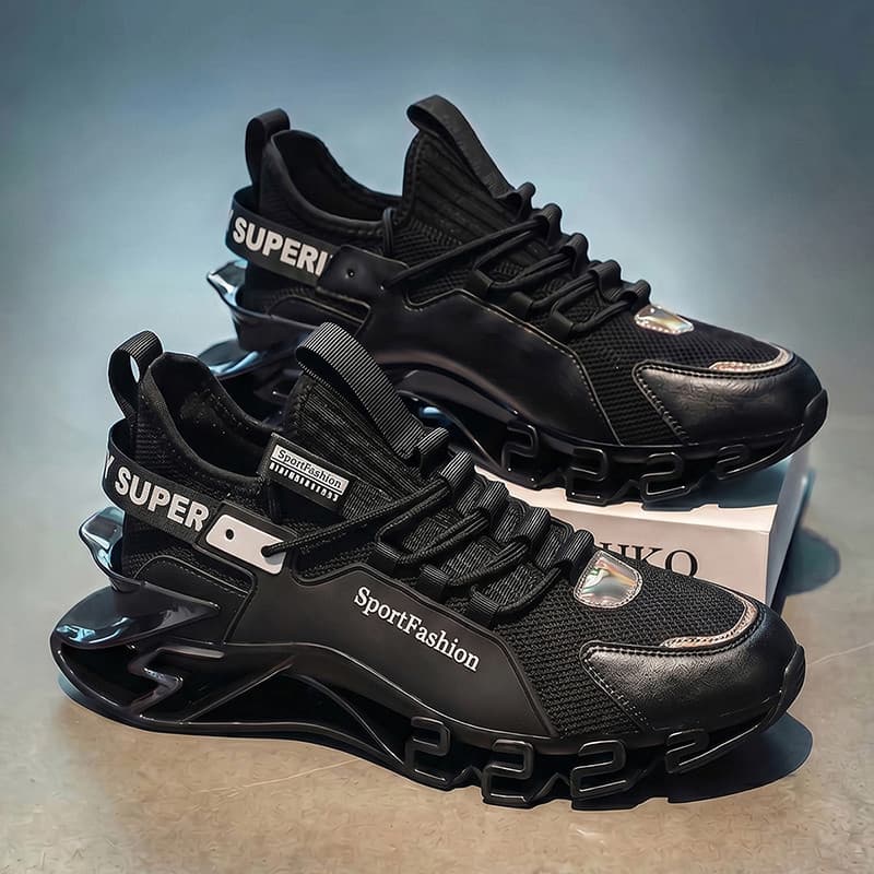 2026 novo estilo lâmina tênis de corrida masculino preto sapatos esportivos malha verão respirável absorção choque tênis