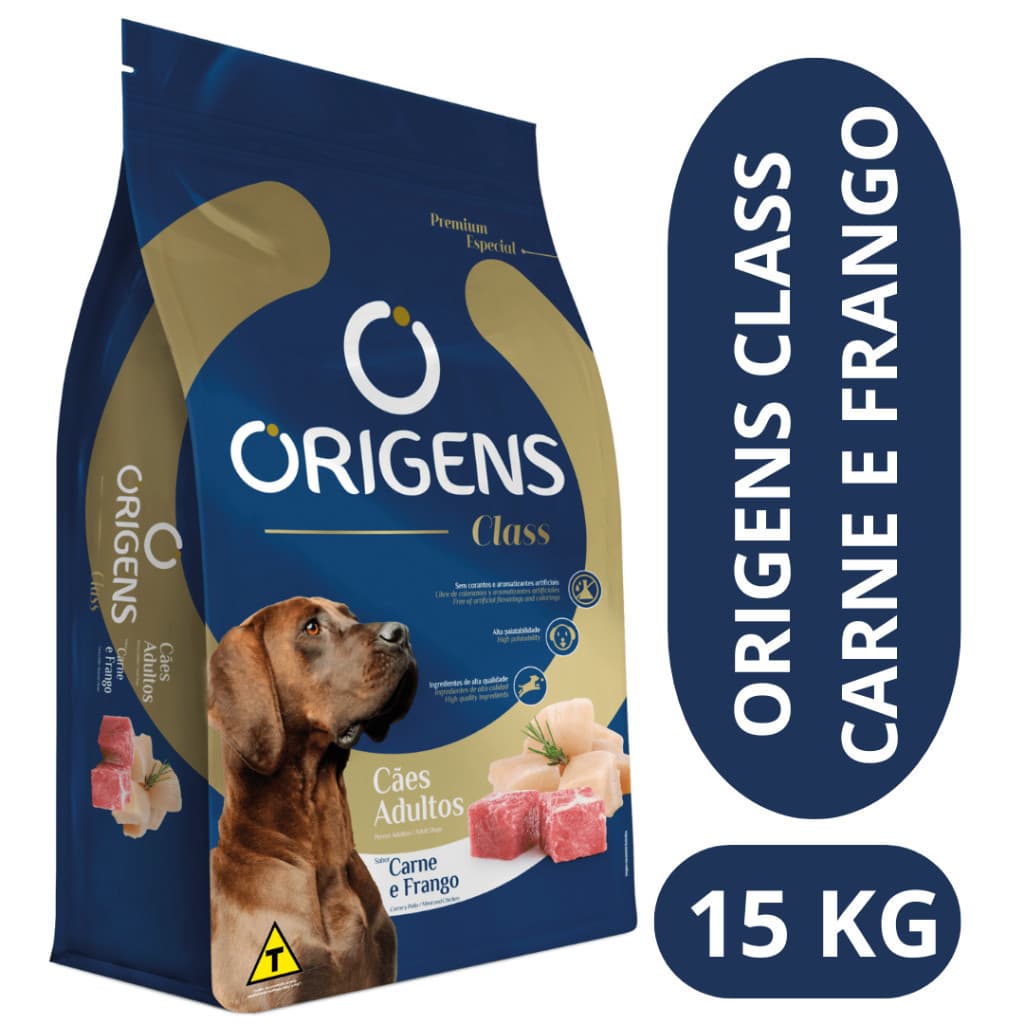 Ração Origens Premium Especial Class 15kg sabor Carne e Frango Cachorro Adultos