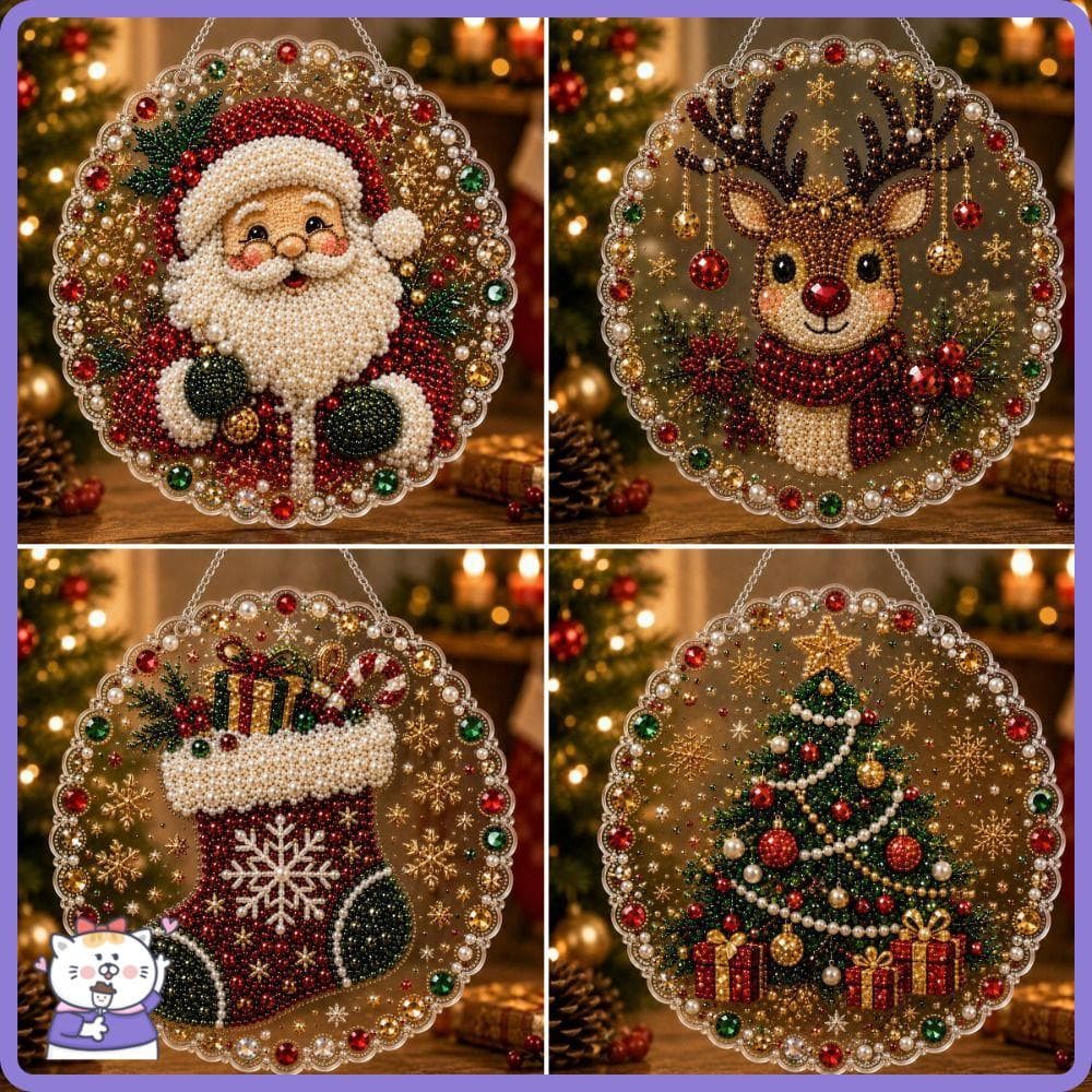 Conjunto De Pintura Diamante De Natal , Kit De Material De Placa Redonda Acrílica , Pingente Acrílico 5D