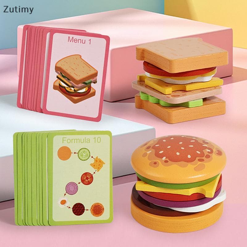[Zutimy] Brinquedos De Madeira Hamburgo Sandwich Staing Para Crianças E Montessori Educativos Pré-Escolares Brinquedo De