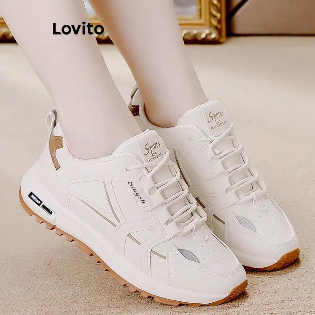 Lovito Casual Tenis Esportivo Sporty couro respirável moderno versátil leve Corrida Pickleball Mulheres LFA55315