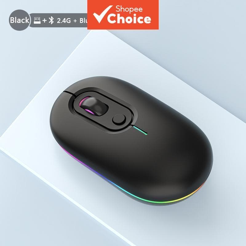 Mouse sem fio para notebook/PC Bluetooth, RGB recarregável, mouse silencioso para computador, mouse gamer ergonômico
