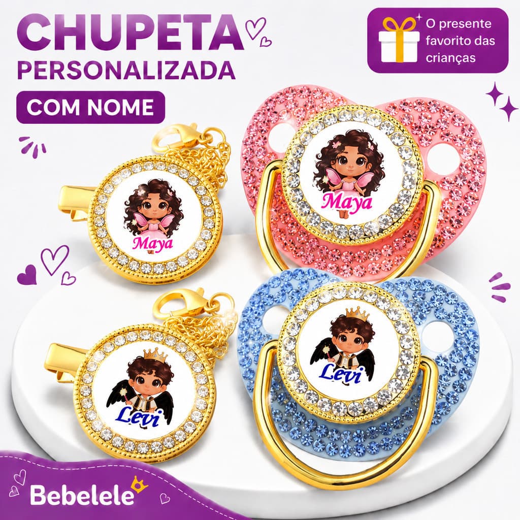 Chupeta Personalizada com Nome e Foto, Estampa de Princesa ou Príncipe, Tamanho P e M para Bebês chupeta personalizada