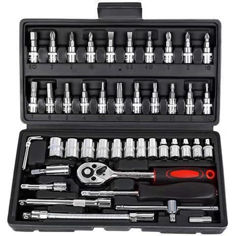 Conjunto de ferramentas de combinação, reparo de automóveis, chave de catraca, conjunto de 46 peças, caixa de ferramenta