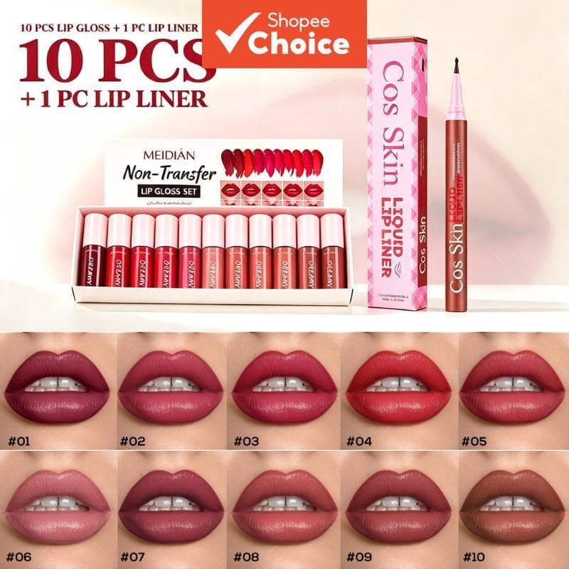  Conjunto de 10 Brilhos Labiais Não Pegajosos Charming Points, Iluminador, Hidratante, Longa Duração e Resistente a