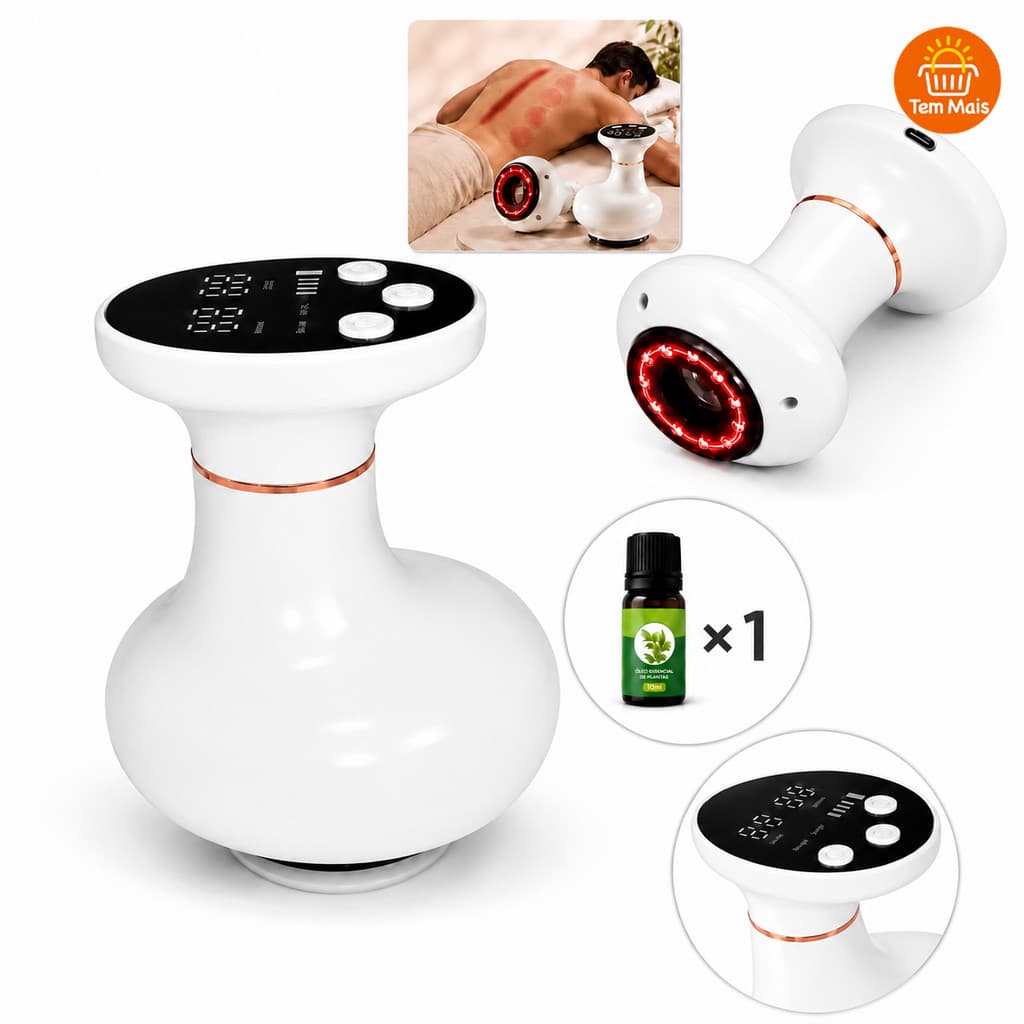 Ventosa Eletrônica Massageador de Vácuo Ventosaterapia Corporal Tratamento Anticelulite Aquecimento Relaxante Muscular