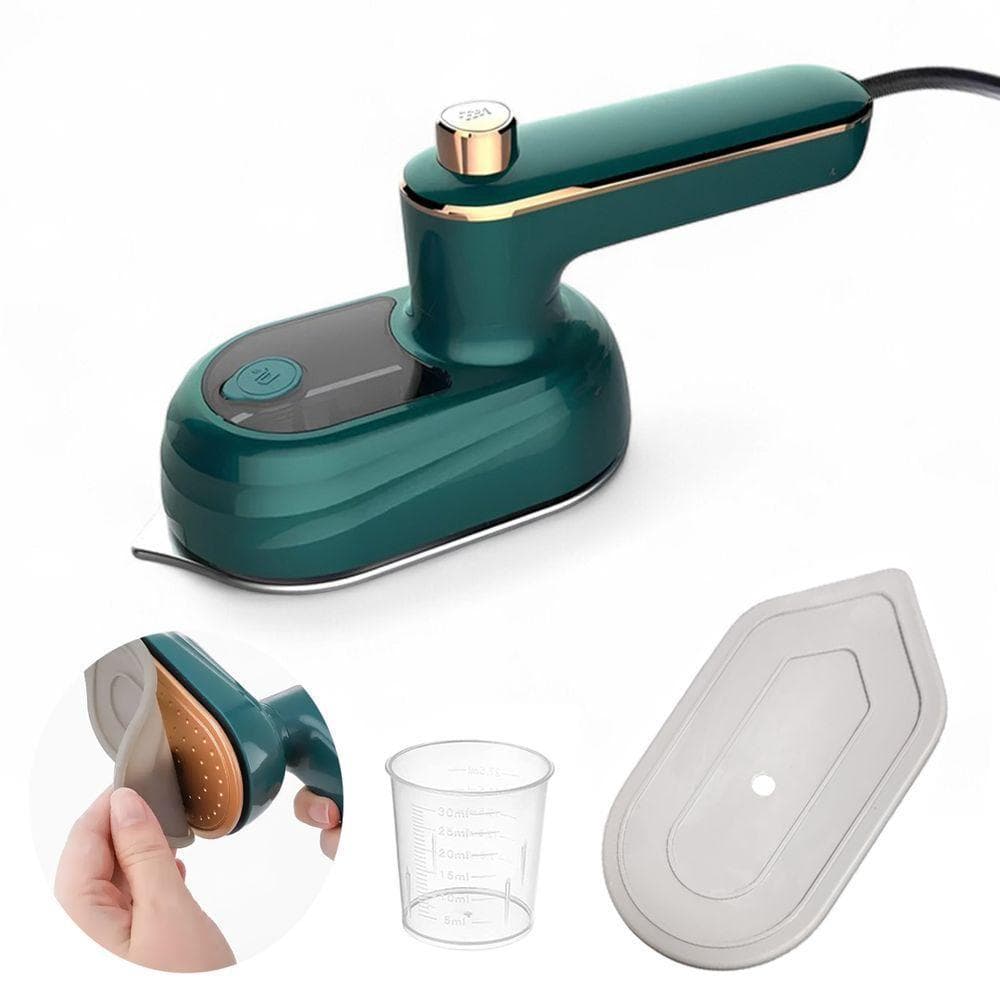 Mini Ferro de Passar Roupa Elétrico a Seco e a Vapor MY-011 38W Base Titânio Verde 220V