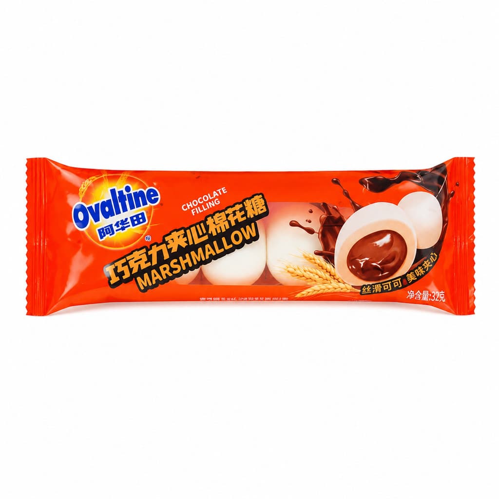 Marshmallow Recheado com Chocolate Sabor Ovomaltine Doce Importado 25g