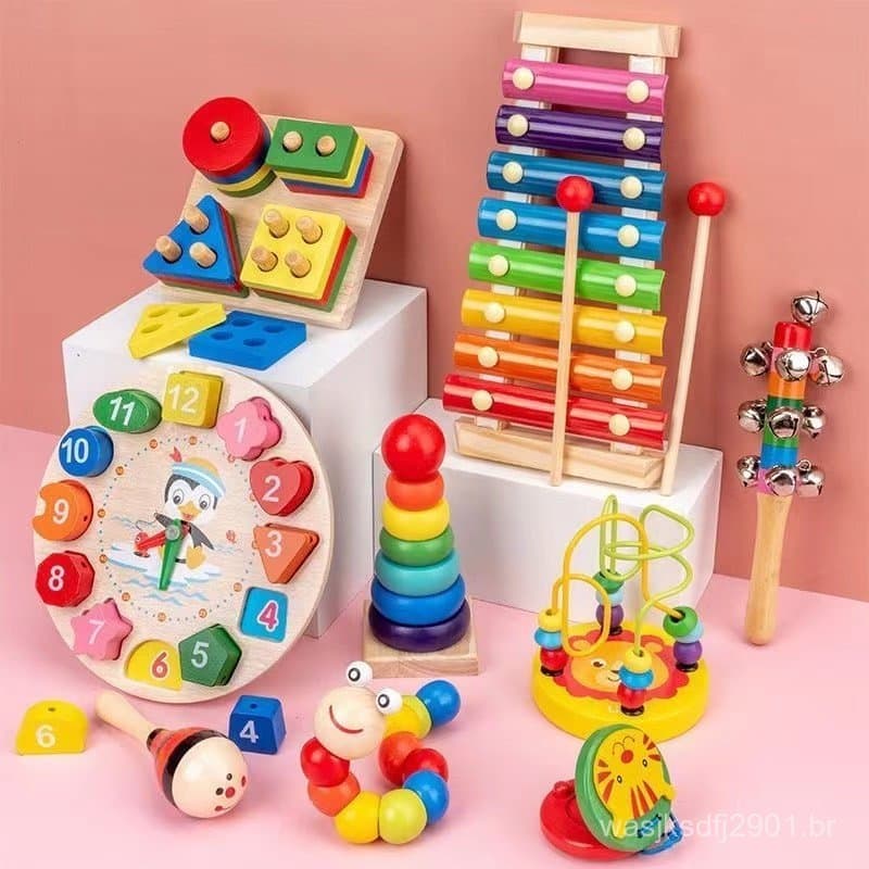 Brinquedos de madeira, brinquedos coloridos para classificação de formas, brinquedos educativos Montessori, adequados pa