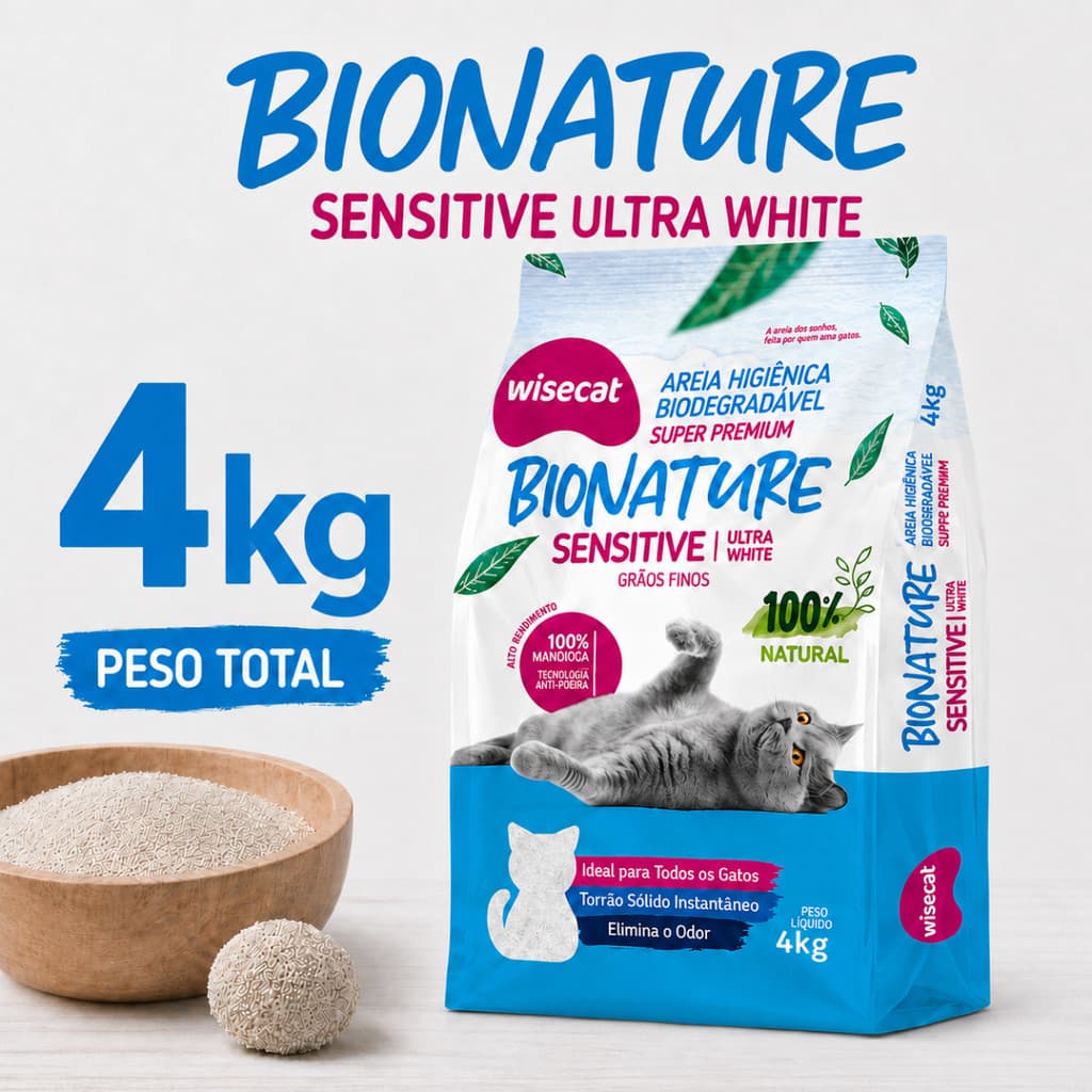 Areia Sanitária De Mandioca Grãos Finos Para Gatos Biodegradável Wisecat 4kg