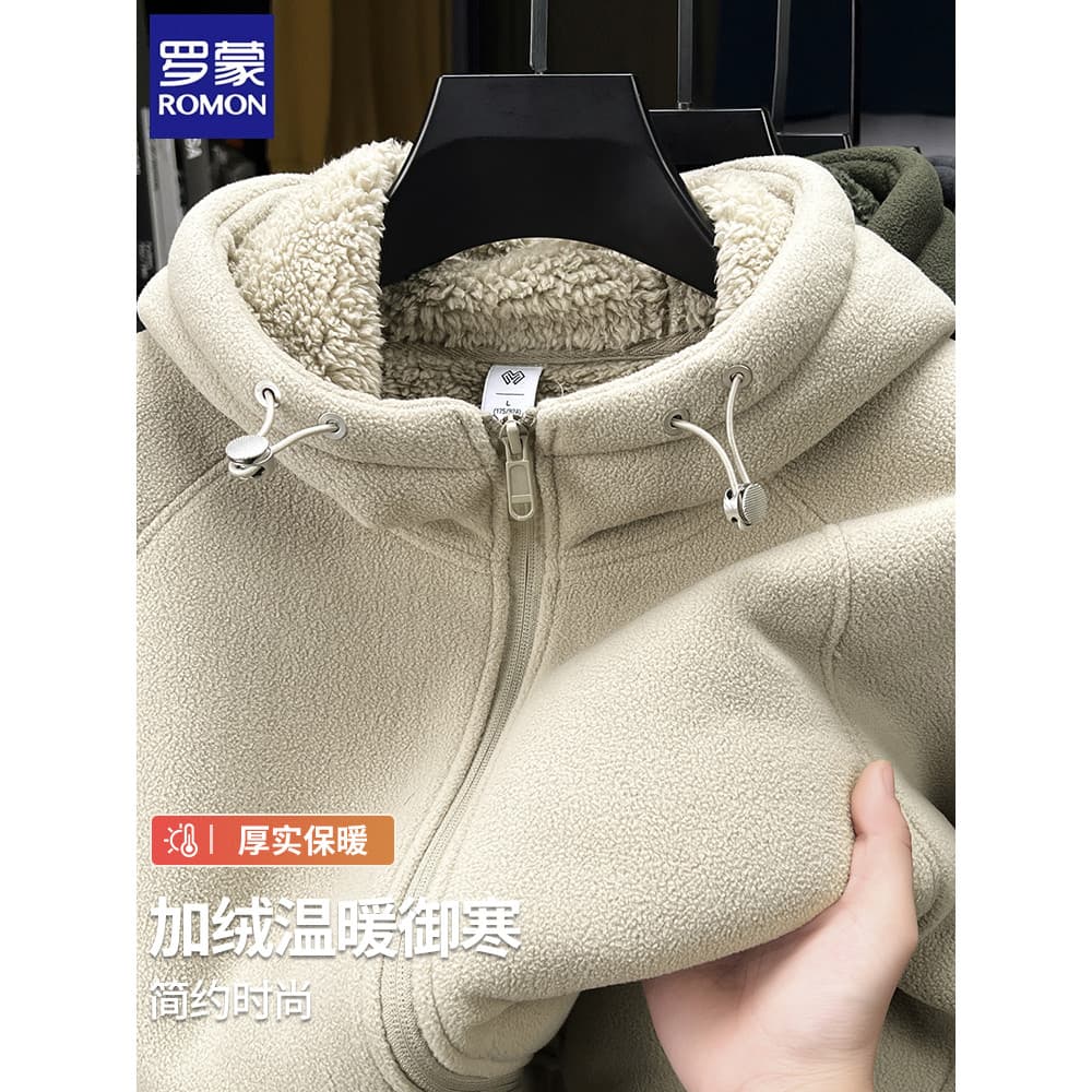 Romon jaqueta de lã masculina moletom com capuz forro de lã de inverno engrossado quente jaqueta Casual masculina na mod