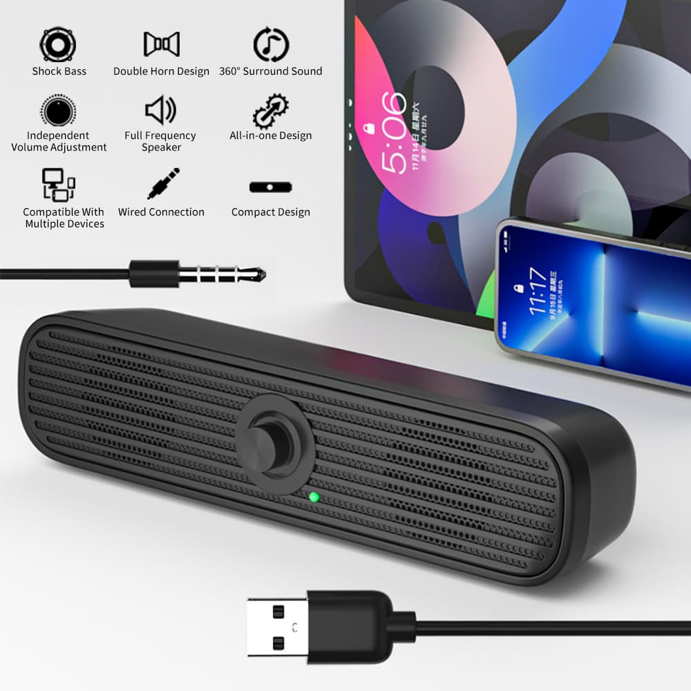 Comaer Surround Desktop PC Alto-Falante Casa Estéreo 3.5Aux USB Soundbar Sistema Computador TV Telefone Alta Fidelidade 