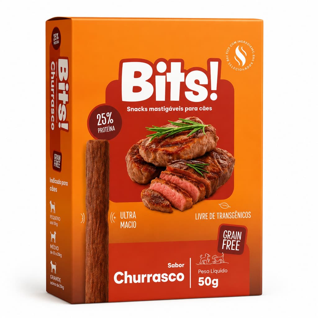 Ossyto Bits Petisco para Cães sabor Churrasco 50g - Snack Saudável Mastigável