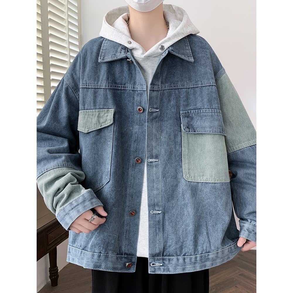 Bonito costura Denim jaqueta masculina primavera outono camisa estilo macacão jaqueta masculina juventude solta jaqueta 